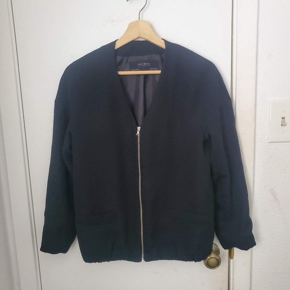 Zara Basic Collection Collarless Bomber Jacket Black Women's Size M